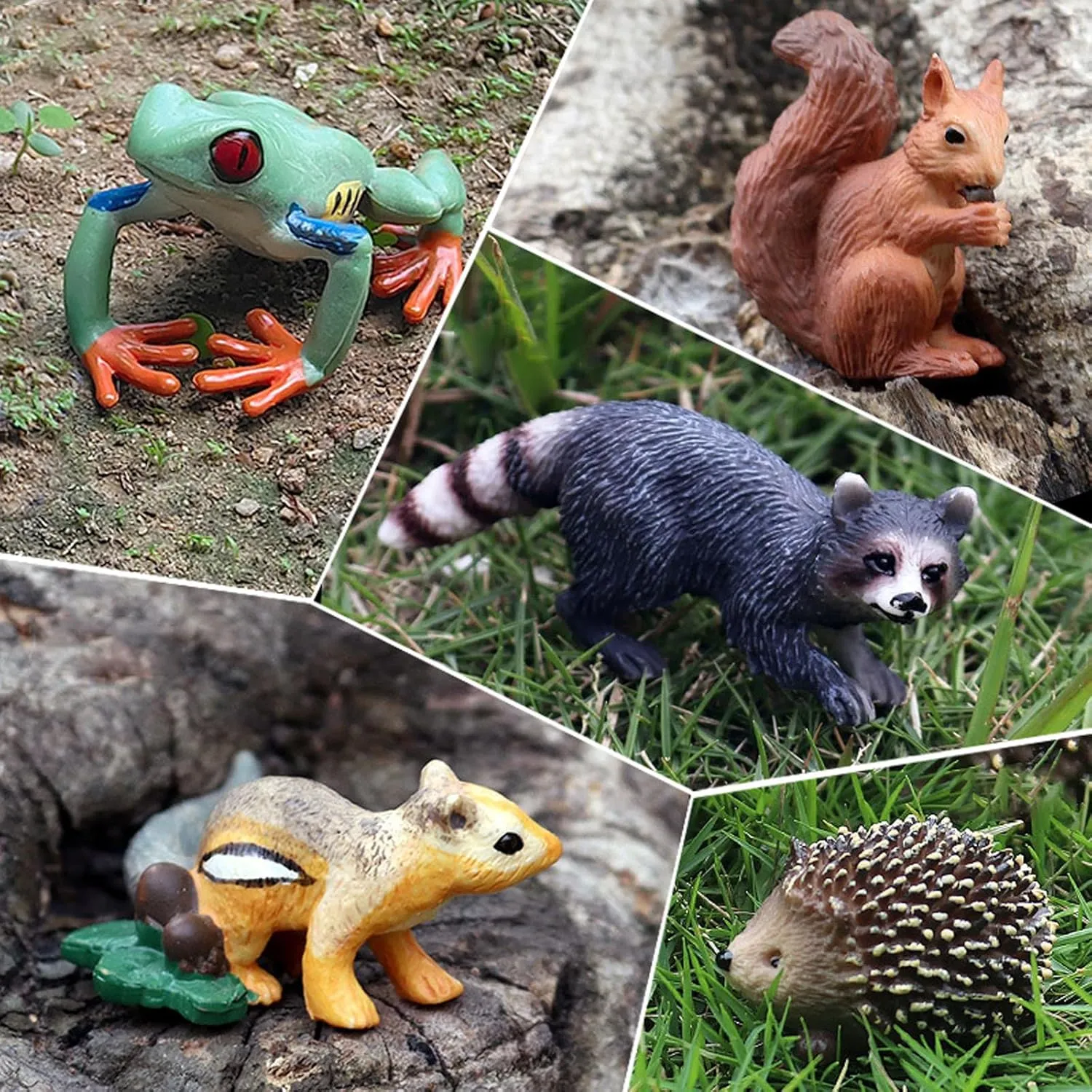 ONEST 22 Pieces Forest Animal Figures Toys Figurines Playset Realistic Wild Animals Figurines Jungle Animals Figurines Hand Painted Tiny Animal Toys for Kids Adults