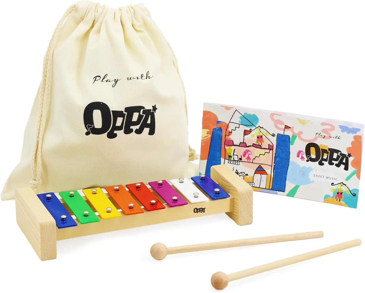 OPPA Colorful Wooden Xylophone for Kids, Safe Mallets, Songbook, and Storage Bag Included, Ideal for Musical Learning and Gifting