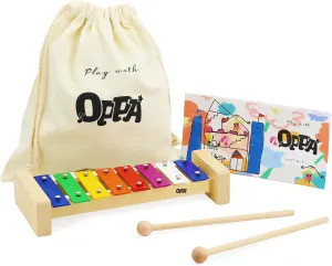 OPPA Colorful Wooden Xylophone for Kids, Safe Mallets, Songbook, and Storage Bag Included, Ideal for Musical Learning and Gifting