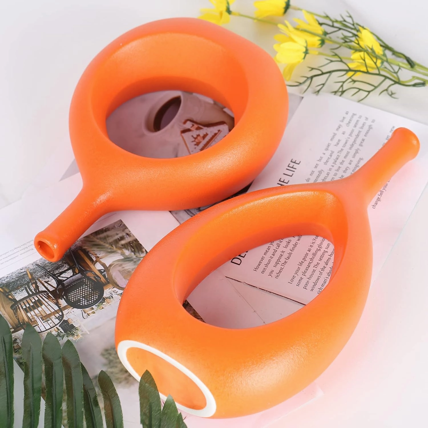 Orange Ceramic Vase Set 2,Modern Hollow Circle with Hole Flower Vase for Home Decor,for Table Centerpieces,Farmhouse,Fire Place,Living Room,Bedroom,Office,Bookshelf,Rustic Decor