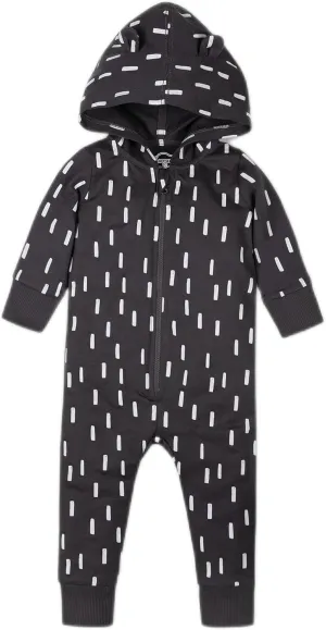 Organic Cotton Long Leg Raindop Bear Ear Hoodie Romper for Baby | Cotton Long Sleeve | Stretchy and Soft, Bodysuit, Jumpsuit Baby | Black Wash| 18 Months