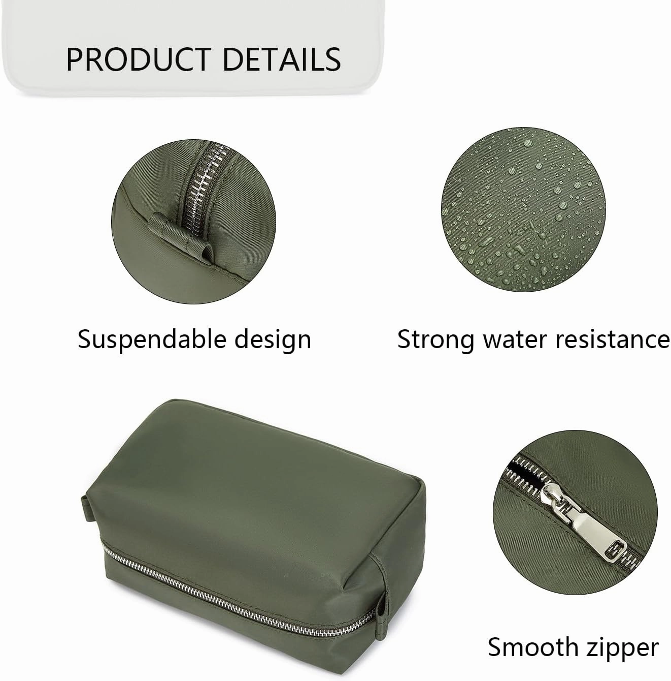 Organizer Bag Lightweight Cosmetic Bag with Ring Clasp Perfect Travel Makeup Bag for Women nylon Stand Up Design (Army Green/Nylon)