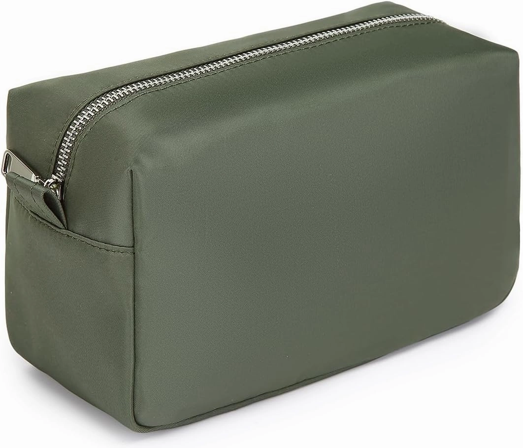 Organizer Bag Lightweight Cosmetic Bag with Ring Clasp Perfect Travel Makeup Bag for Women nylon Stand Up Design (Army Green/Nylon)