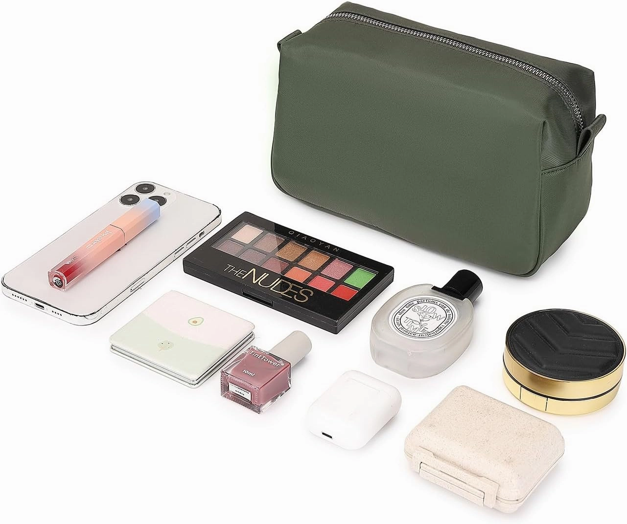 Organizer Bag Lightweight Cosmetic Bag with Ring Clasp Perfect Travel Makeup Bag for Women nylon Stand Up Design (Army Green/Nylon)