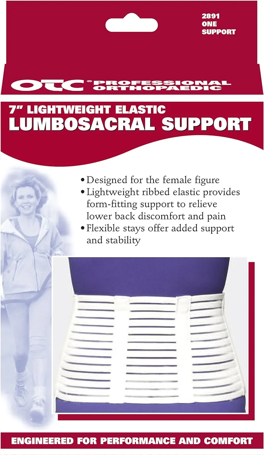 OTC Lumbosacral Support, 7-inch Lower Back, Lightweight Compression, Elastic, Black, Large