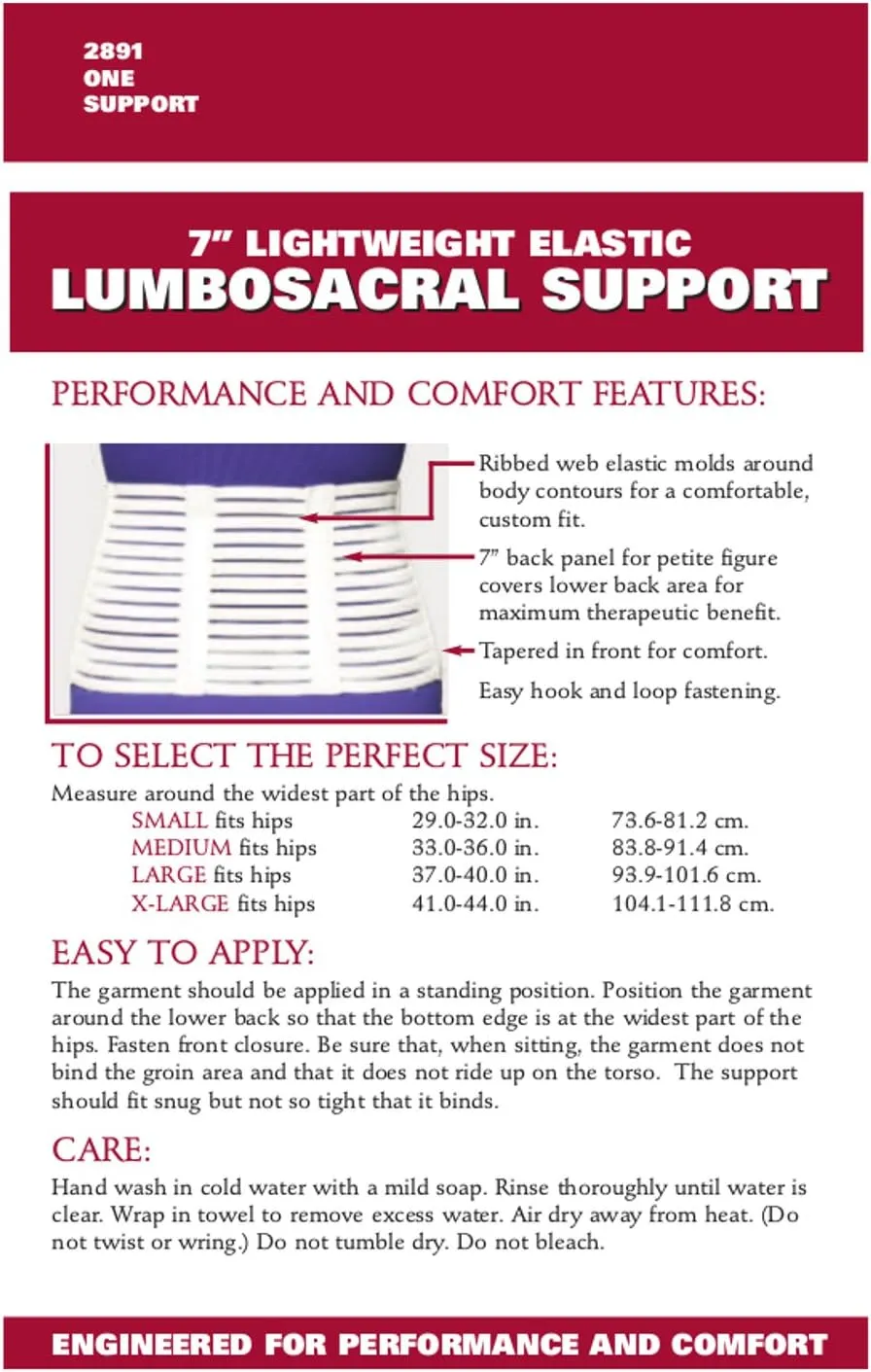 OTC Lumbosacral Support, 7-inch Lower Back, Lightweight Compression, Elastic, Black, Large