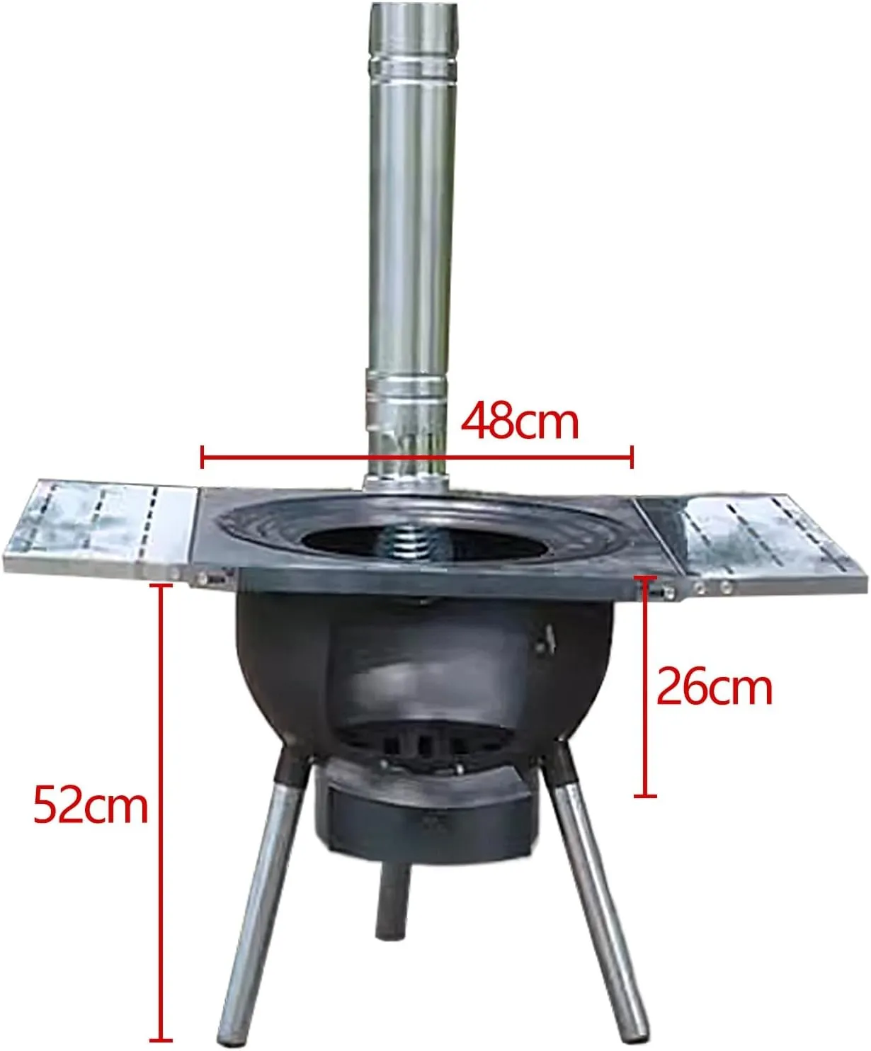 Outdoor Wood Burning Stove, Portable Stove with Folding Plate and Chimney Pipe, Removable Legs for Cooking Camping Tenting Fishing Load Capacity 150kg(48 * 48 * 52cm)