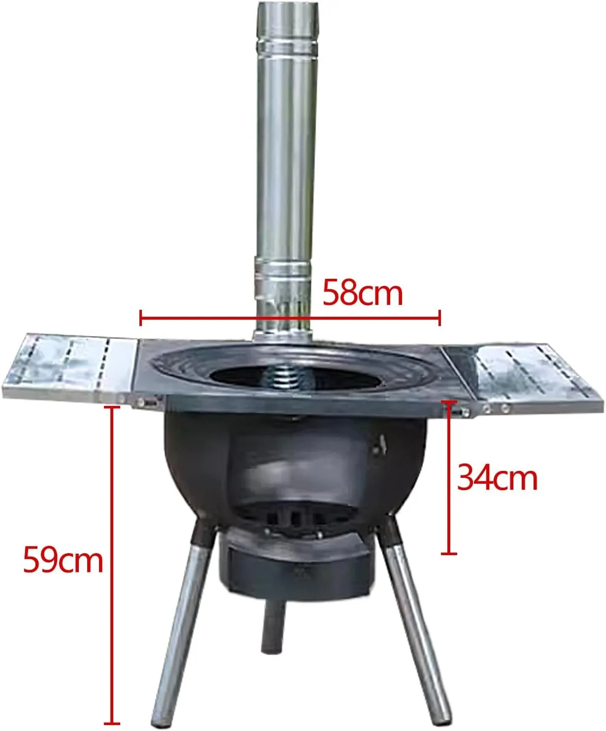 Outdoor Wood Burning Stove, Portable Stove with Folding Plate and Chimney Pipe, Removable Legs for Cooking Camping Tenting Fishing Load Capacity 150kg(58 * 58 * 59cm)