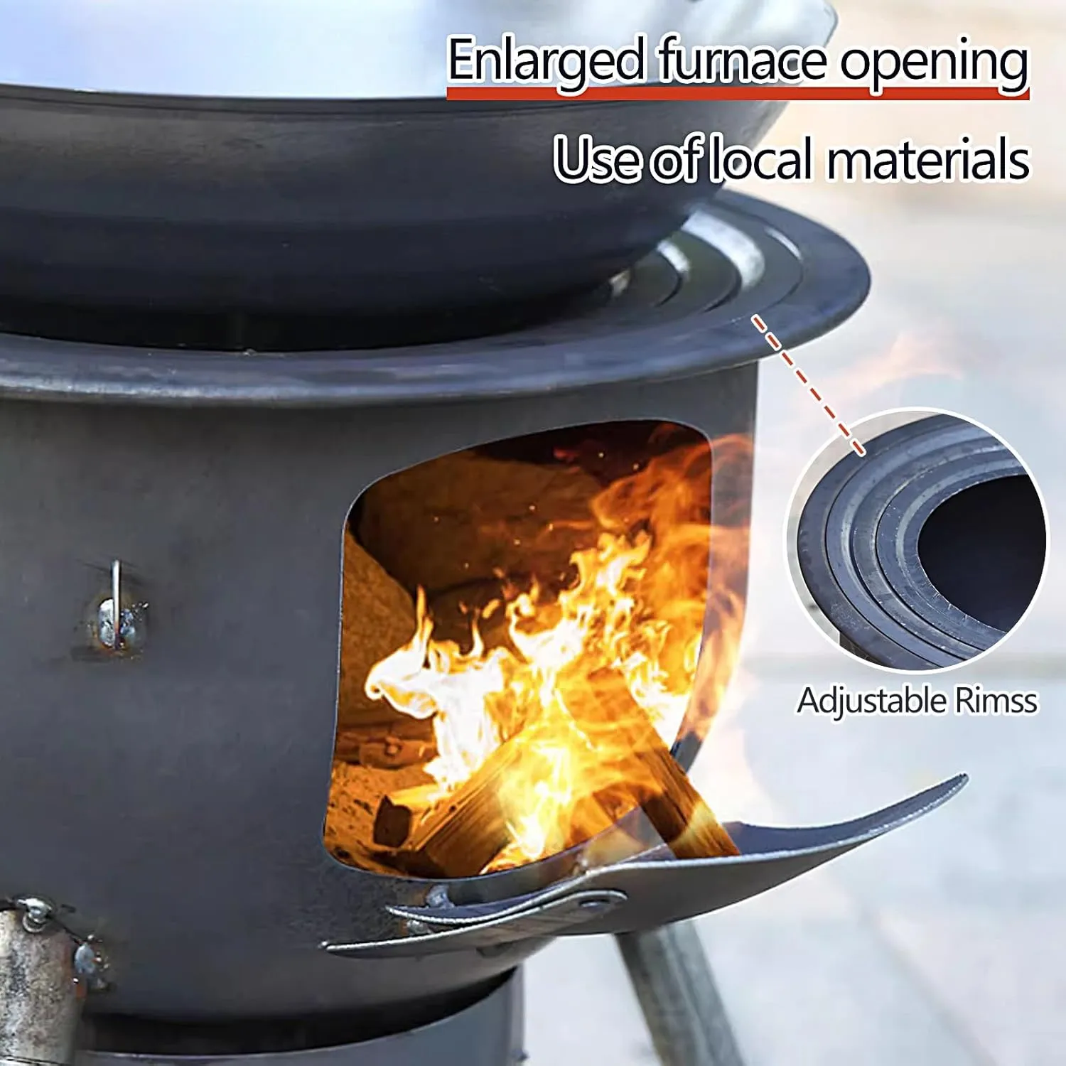 Outdoor Wood Burning Stove, Portable Stove with Folding Plate and Chimney Pipe, Removable Legs for Cooking Camping Tenting Fishing Load Capacity 150kg(58 * 58 * 59cm)