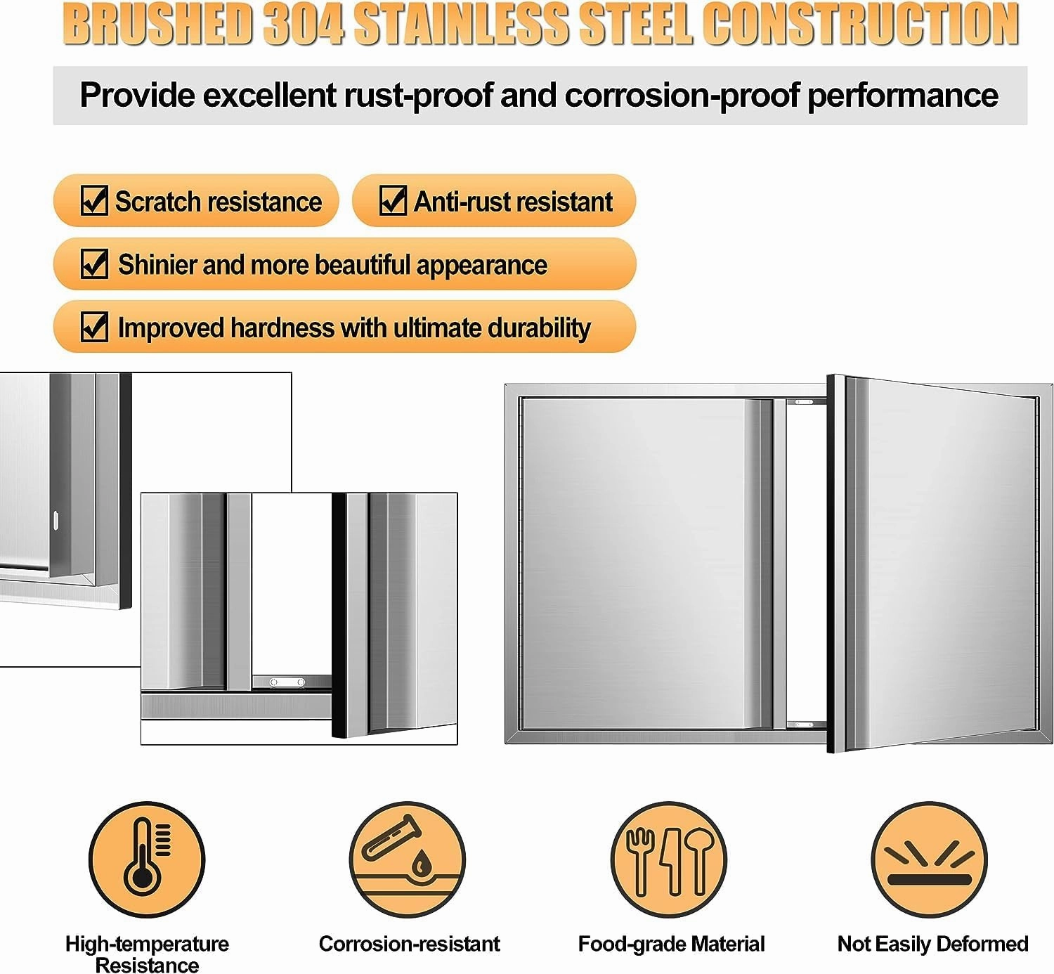 Outdoor Kitchen Doors - 36W x 24H Inch Double BBQ Access Doors, 304 Stainless Steel for Outdoor Kitchen Cabinet Grill Station or BBQ Island