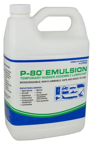 P-80 Emulsion Temporary Rubber Assembly Lubricant Emulsion – Biodegradable, Assembly Lube, Safe for Rubber, Plastic, Reduces Friction for Easy Installation, Non-Flammable Formula - O-Ring