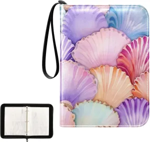 Painted Sea Shells Card Binder 4-Pocket, 400 Pockets Trading Cards Holder Games Card Albums Storage Organizer Case for Football, Baseball Cards