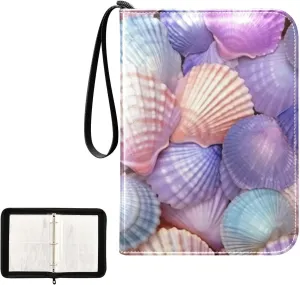 Painted Sea Shells Card Binder 4-Pocket, 400 Pockets Trading Cards Holder Games Card Albums Storage Organizer Case for Football, Baseball Cards