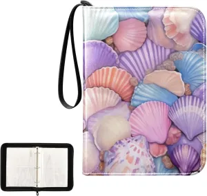 Painted Sea Shells Card Binder 4-Pocket, 400 Pockets Trading Cards Holder Games Card Albums Storage Organizer Case for Football, Baseball Cards