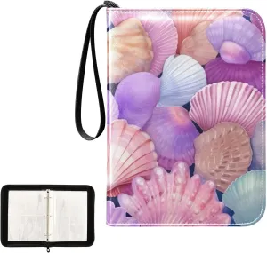 Painted Sea Shells Card Binder 4-Pocket, 400 Pockets Trading Cards Holder Games Card Albums Storage Organizer Case for Football, Baseball Cards