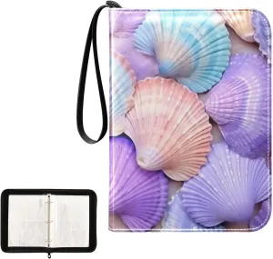 Painted Sea Shells Card Binder 4-Pocket, 400 Pockets Trading Cards Holder Games Card Albums Storage Organizer Case for Football, Baseball Cards