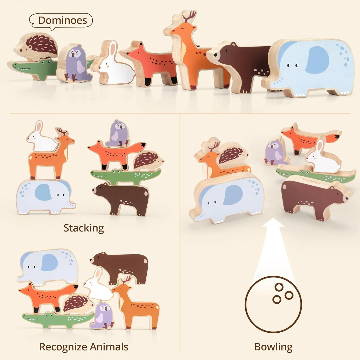 PairPear Wooden Stacking Toys for Toddlers Animals Stacking Blocks Balance Game for Preschoolers Montessori Sensory Toys with Large Blocks Educational Gift for Boys and Girls 18 Months 