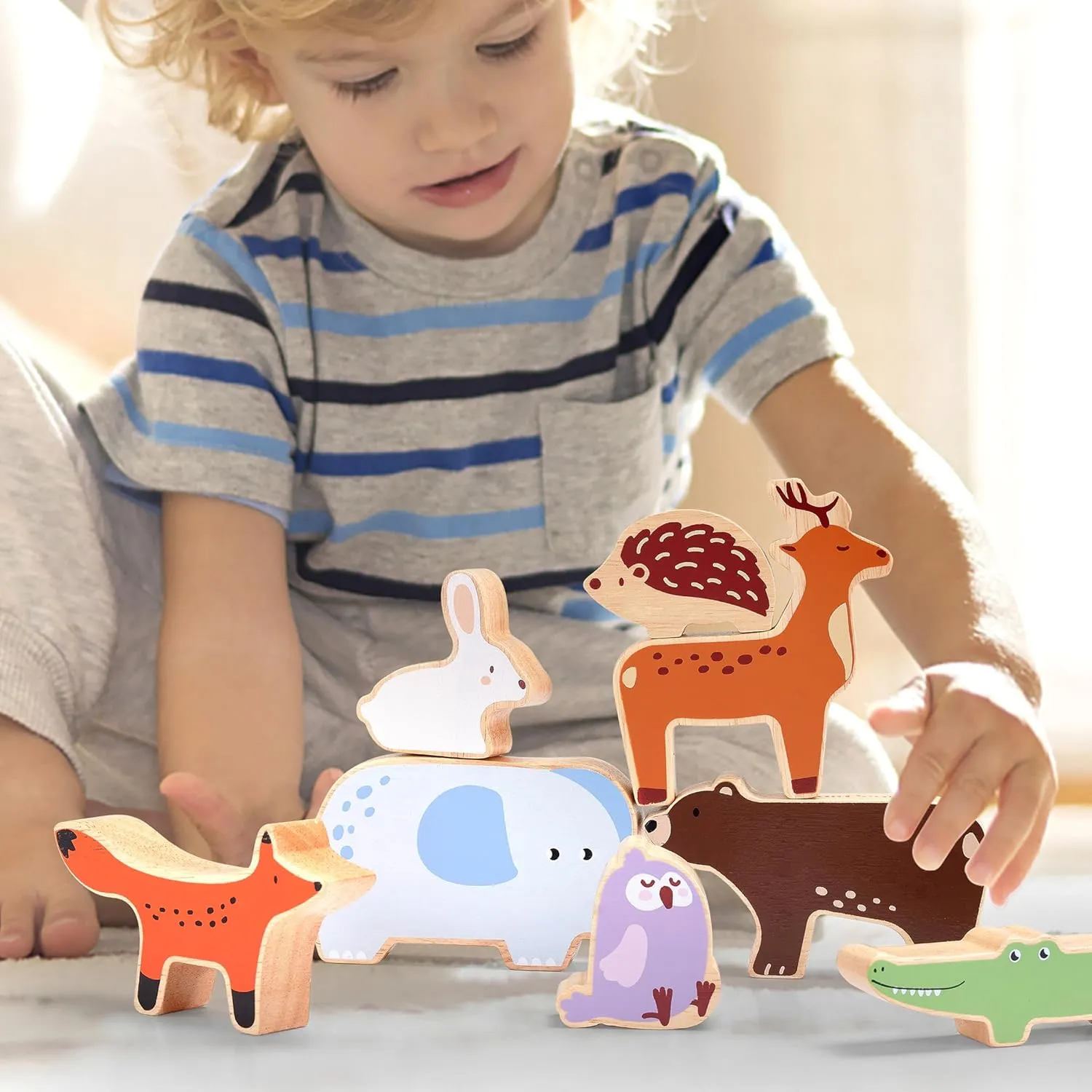 PairPear Wooden Stacking Toys for Toddlers Animals Stacking Blocks Balance Game for Preschoolers Montessori Sensory Toys with Large Blocks Educational Gift for Boys and Girls 18 Months 