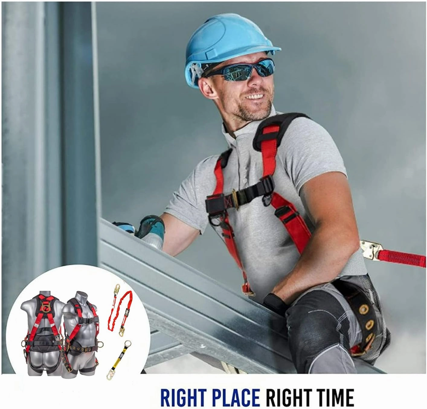 Palmer Safety Fall Protection Safety Harness Hammerhead Series Safety Kit I Premium Harness   Lanyard   D-Ring Extender Kit