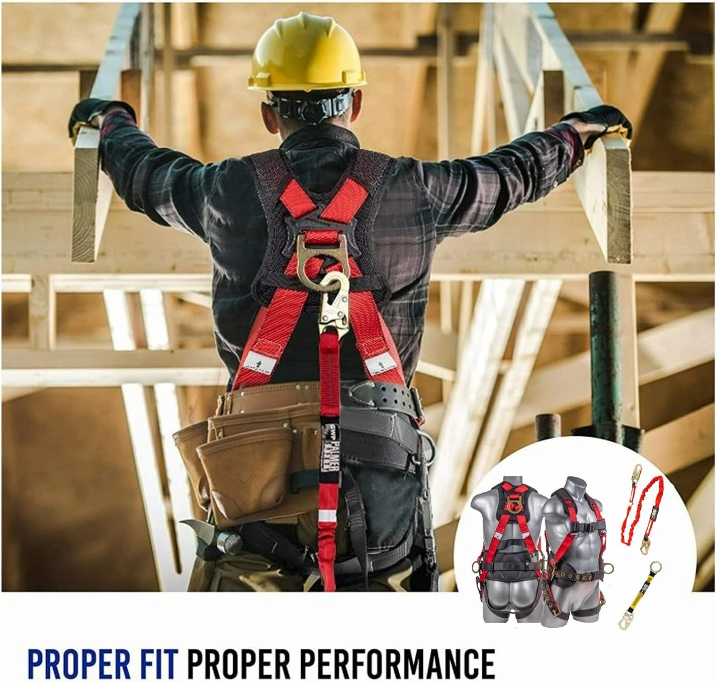 Palmer Safety Fall Protection Safety Harness Hammerhead Series Safety Kit I Premium Harness   Lanyard   D-Ring Extender Kit