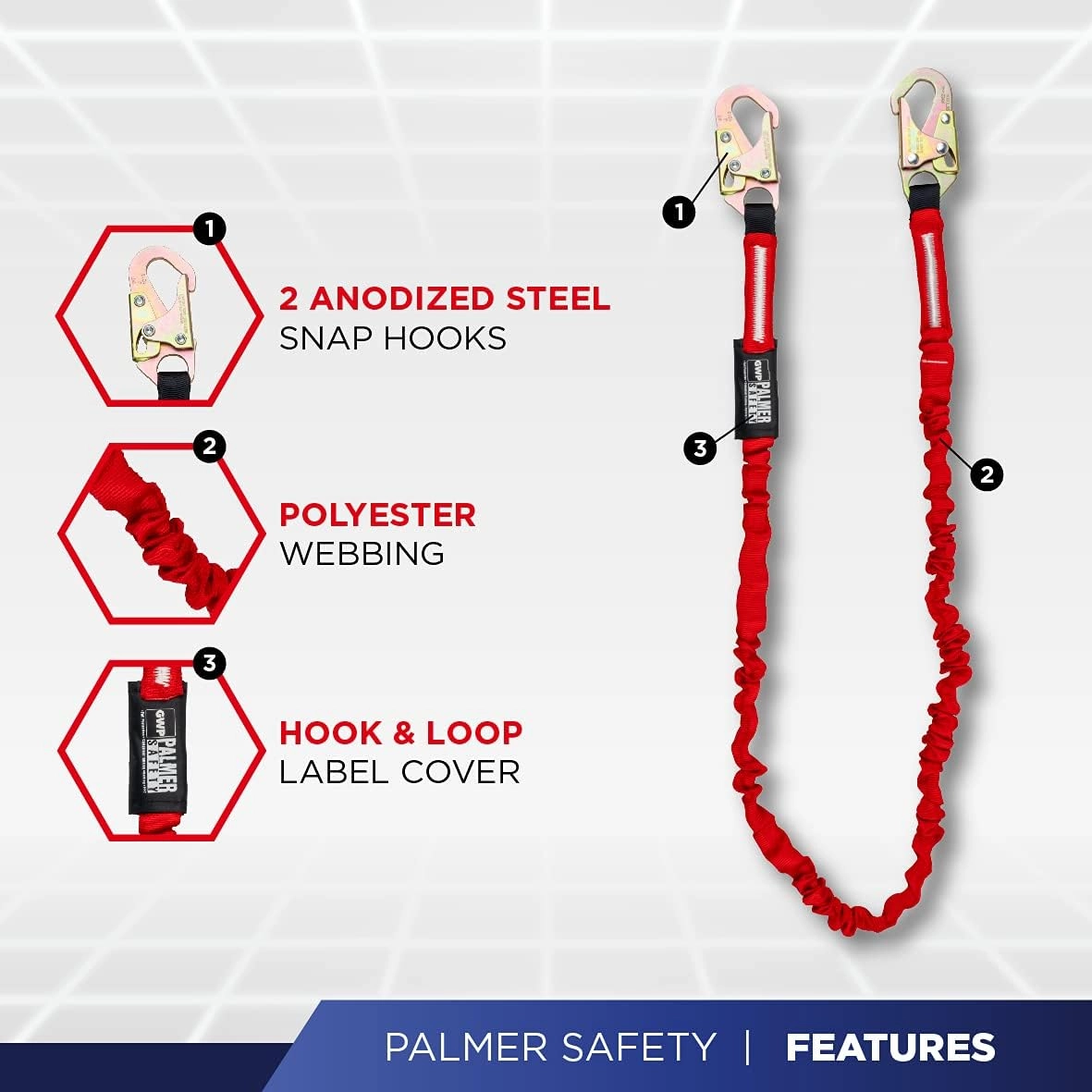 Palmer Safety Fall Protection Safety Harness Hammerhead Series Safety Kit I Premium Harness   Lanyard   D-Ring Extender Kit
