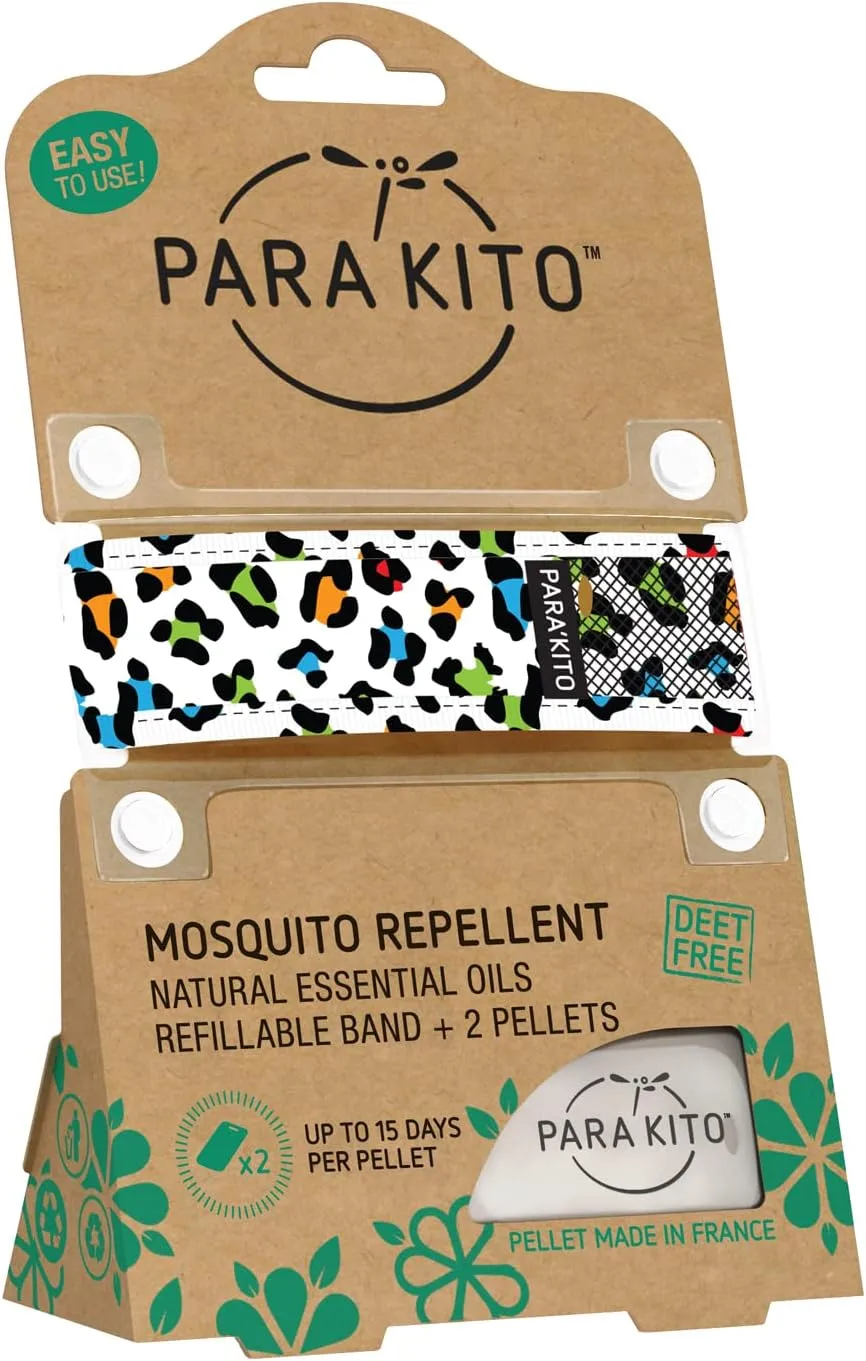 PARA'KITO Mosquito Insect & Bug Protection Wristband - Mosquito Stickers, Bug Spray Alternative - Summer Essentials, Beach Accessories, Hiking, Camping Essentials - w/Essential Oils (Leopard White)