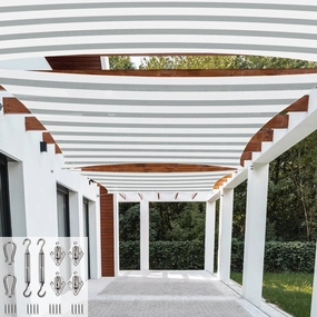 Patio Paradise 9' x 11' Gray White Stripe Sun Shade Sail Rectangle Canopy UV Block with Installation Hardware Kits Commercial Grade for Patio Backyard Lawn Garden Outdoor Activities -Customized
