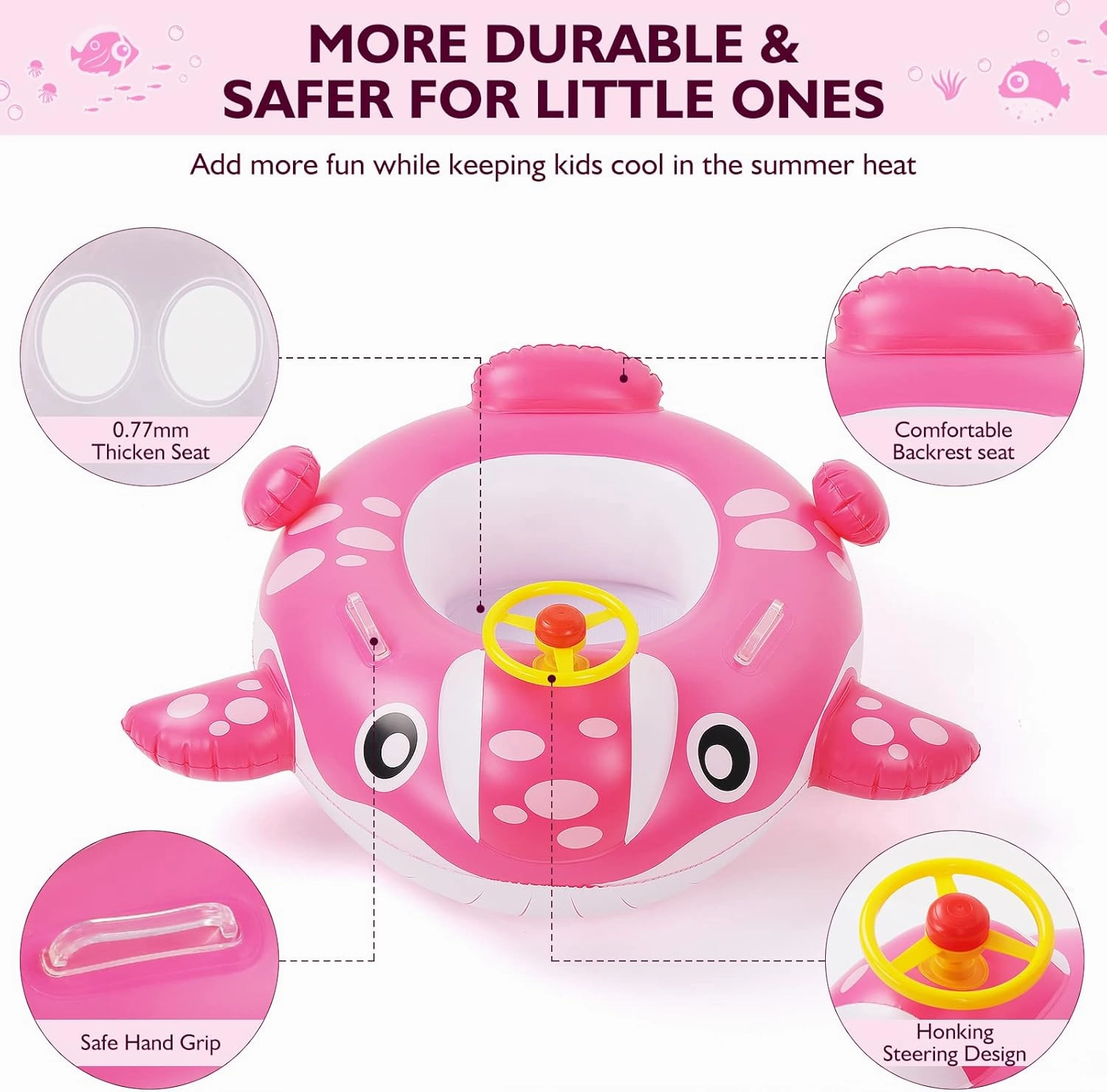Peradix Baby Pool Float with Canopy, Inflatable Baby Swimming Ring with Removable Sun Protection Shade, Whale Toddler Floaties Water Infant Swim Float Toys