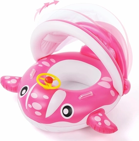 Peradix Baby Pool Float with Canopy, Inflatable Baby Swimming Ring with Removable Sun Protection Shade, Whale Toddler Floaties Water Infant Swim Float Toys