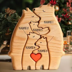Personalized Wooden Bears with Name Customized Wooden with 1-8 Name Decorative Piece for Home Decor and Birthday Gifts for Mom, Dad, House Warming
