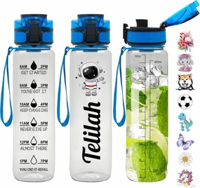 Personalized Motivational 32oz Custom Water Bottle with Name & Time Marker - Clear Plastic Sports Tracker Bottle for Fitness, Gym & Outdoor