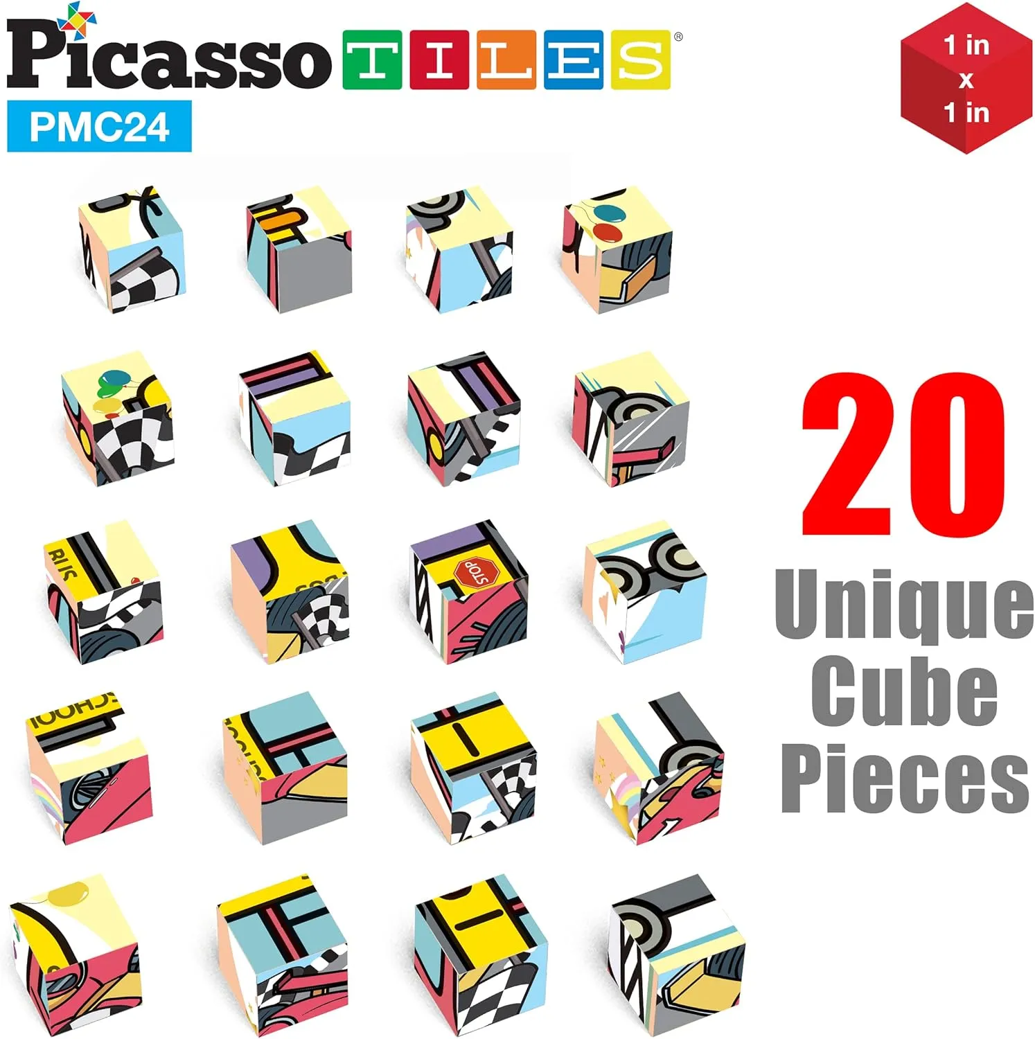 Picasso Cubes Magnetic Cube Puzzle 6-in-1 Vehicle Theme Pattern Magnet Brain Teaser Cubes Building Block 120 Pictures Toy Set Kids Ages 3 & Up Preschool Children Promotes Problem PMC24
