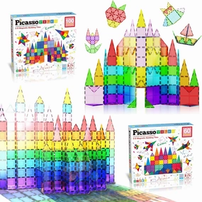 PicassoTiles Mega Building Bundle: 100PC   60PC Magnet Tiles Construction Blocks Playsets, STEAM Learning & Educational Sensory Playset for Preschool & Kindergarten Kids Ages 3 , A Classroom Must Have