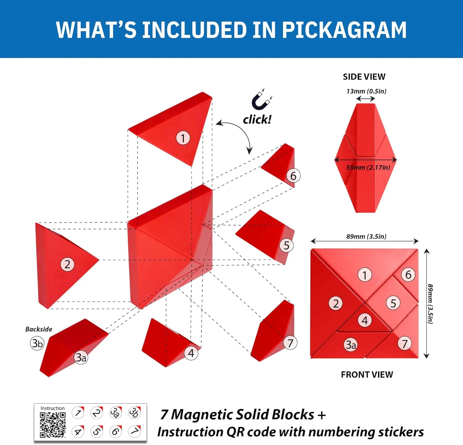 Pickagram Tangrams for Kids Ages 8-12 & Adults 3D Magnetic Tangram Fidget Puzzle: STEM Certified Magnetic Pattern Blocks (White)