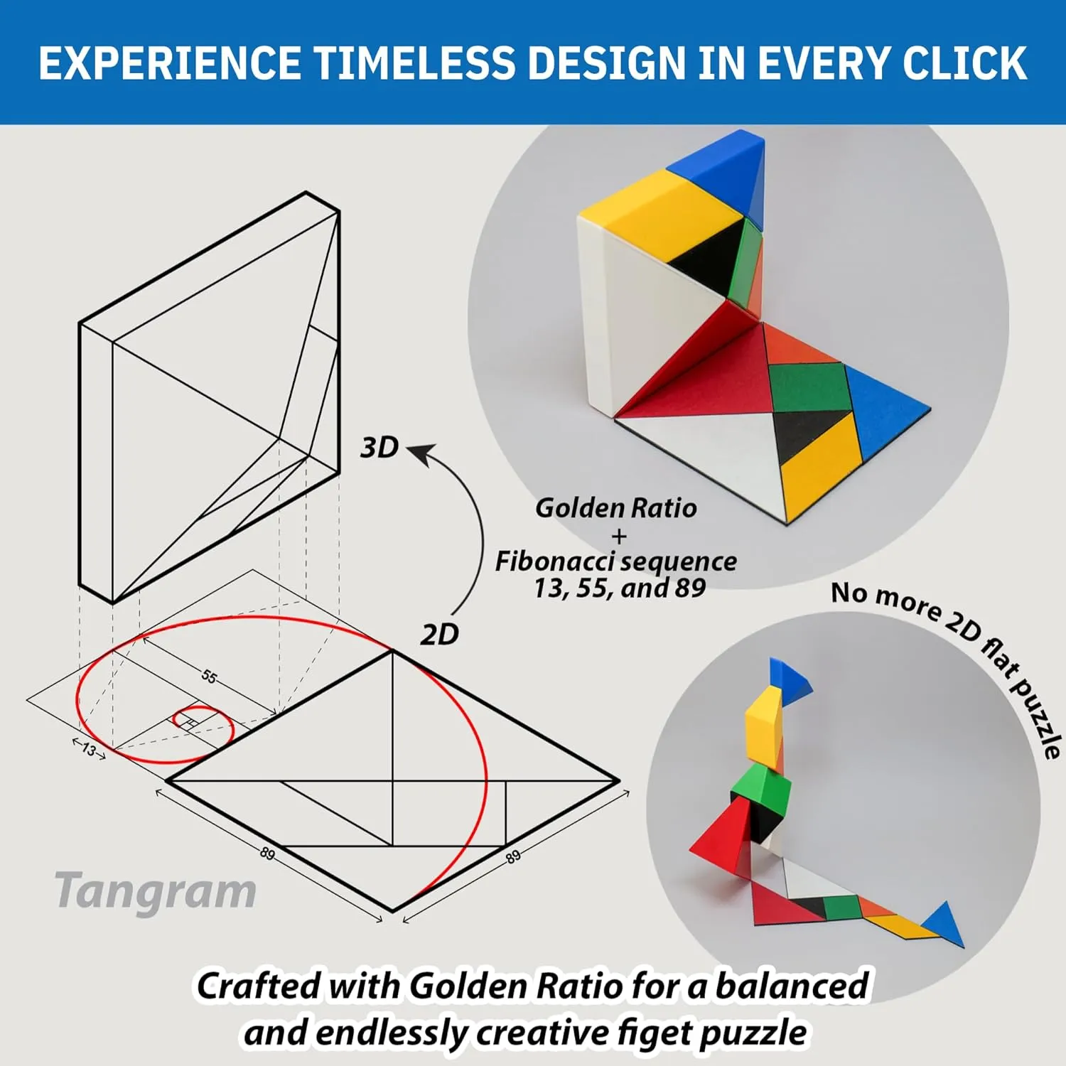 Pickagram Tangrams for Kids Ages 8-12 & Adults 3D Magnetic Tangram Fidget Puzzle: STEM Certified Magnetic Pattern Blocks (White)