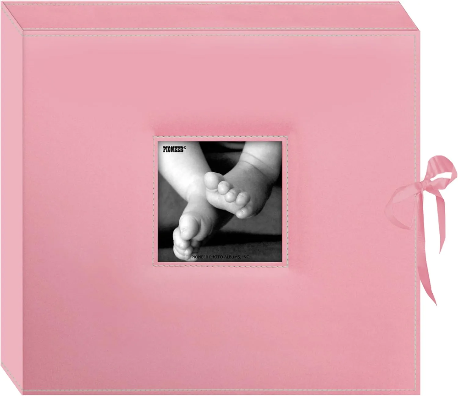 PIONEER 12 Inch by 12 Inch D-Ring Sewn Leatherette Scrapbook Box, Baby Pink