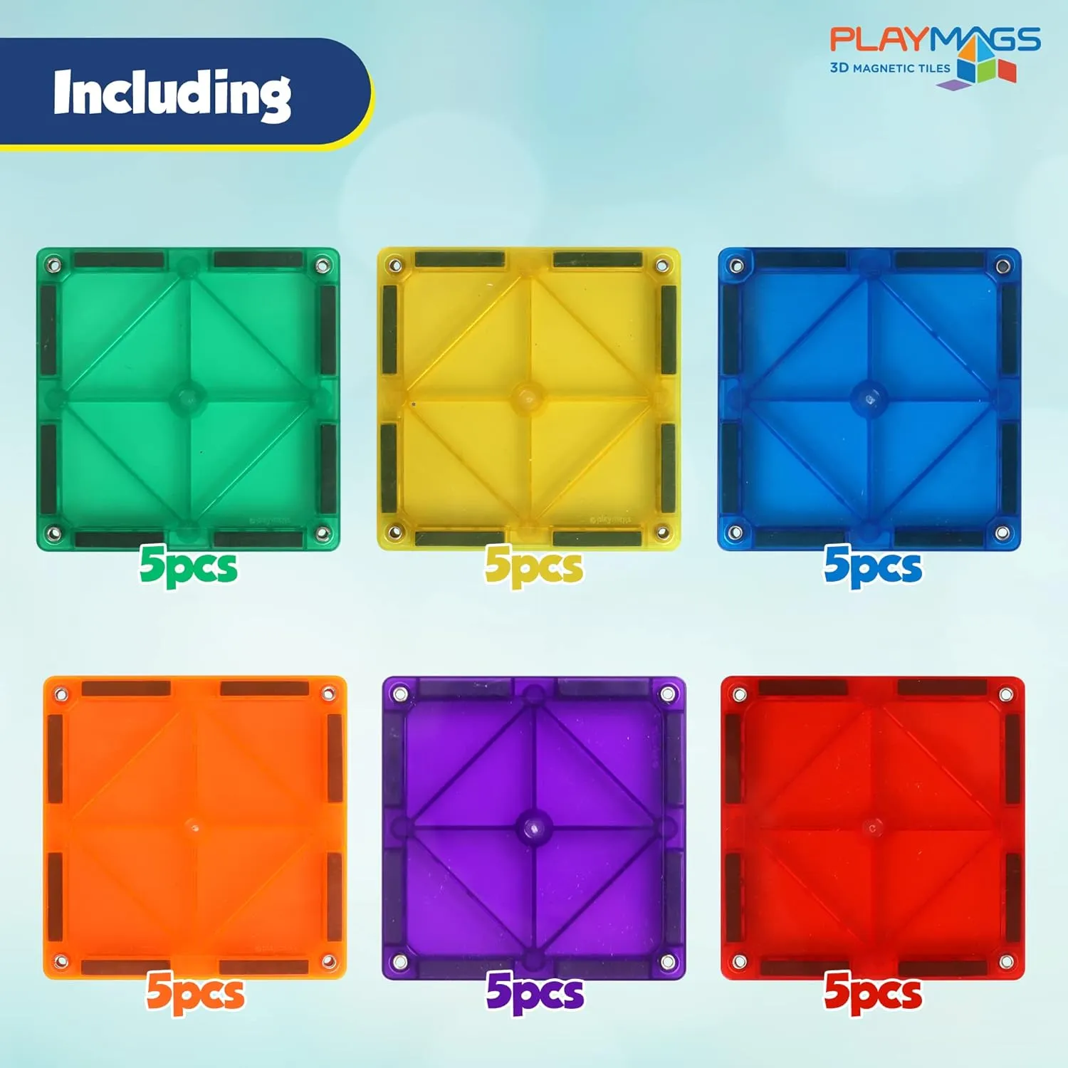 Playmags Magnetic Tiles, 30-Piece Magnet Squares Expansion Set, Construction Building Blocks, Starter Set for Kids Ages 3 