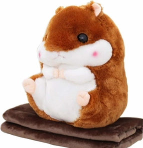 Plush Hamster Stuffed Animal Toys Hamster Throw Pillow with Blanket 19.7 Inches Dark Brown