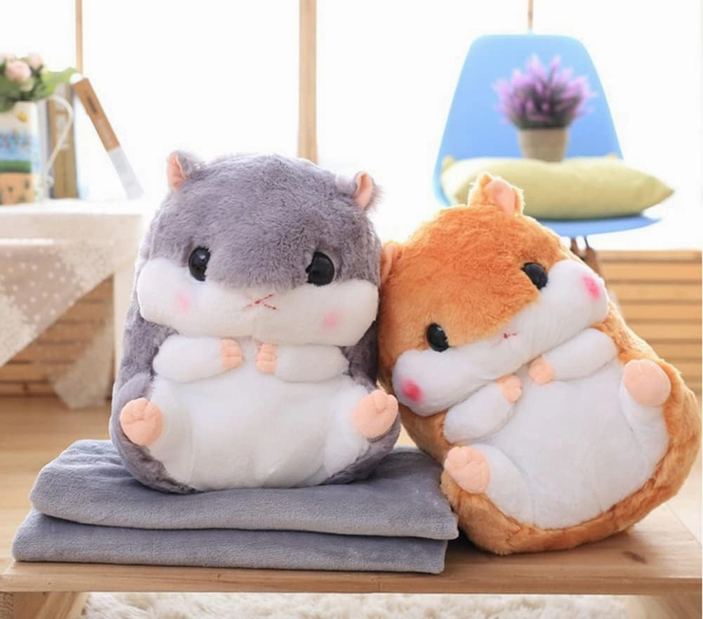 Plush Hamster Stuffed Animal Toys Hamster Throw Pillow with Blanket 19.7 Inches Dark Brown