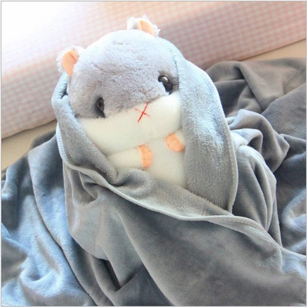 Plush Hamster Stuffed Animal Toys Hamster Throw Pillow with Blanket 19.7 Inches Dark Brown