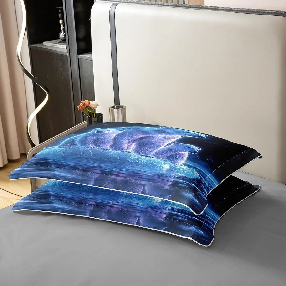 Polar Bear Duvet Cover 100% Cotton King,Arctic Animal Bedding Set for Kids Boys Girls Room Decor,Night Galaxy Iceberg Pole Bear Wildlife Ocean Theme Microfiber Comforter Cover 3Pcs with 2 Pillowcases