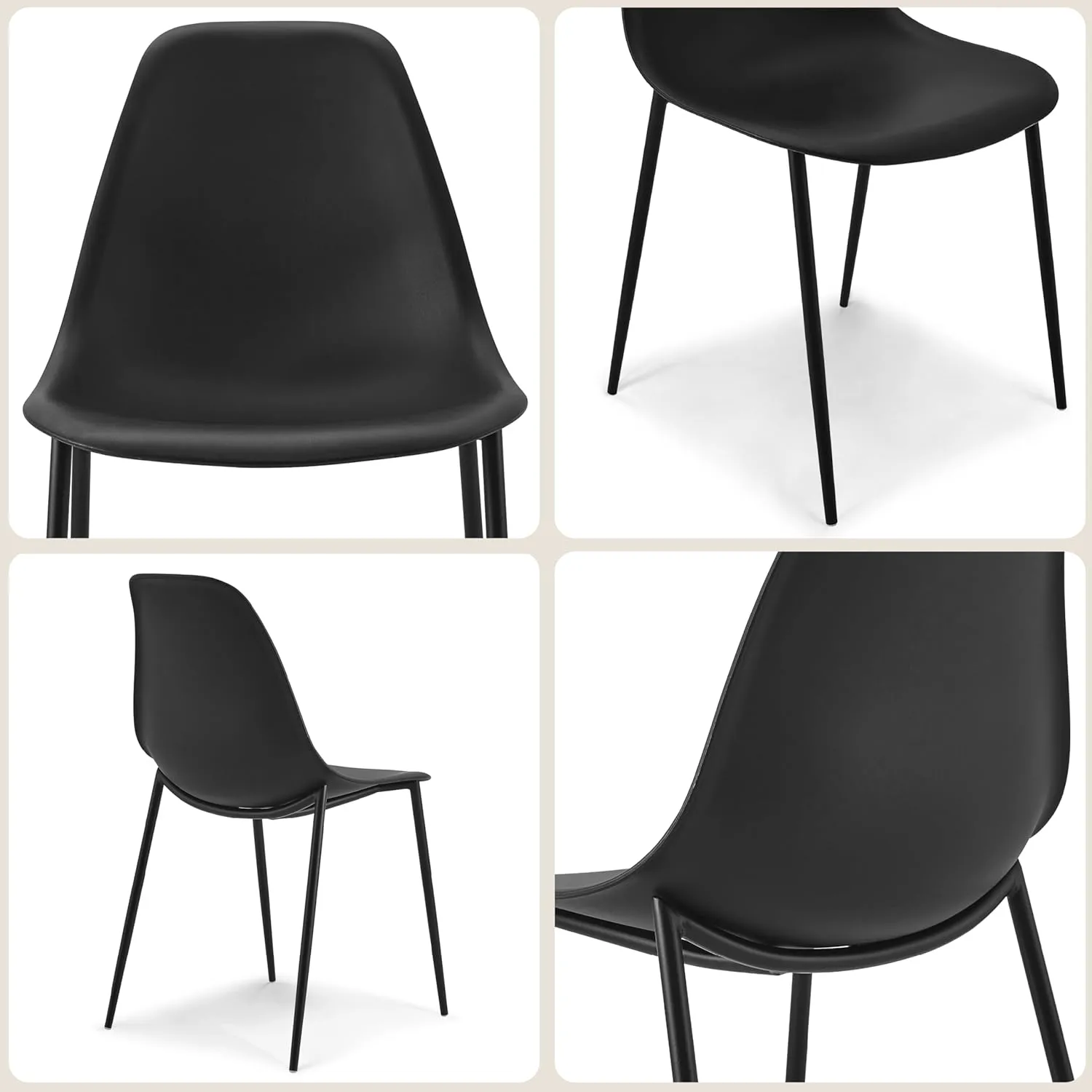 POLY & BARK Isla Modern Kitchen Chairs Set of 4 - Plastic Dining Chair with Metal Legs - Quick Assembly Simple Cafe Chairs Plastic for Indoor or Outdoor - Ebony Black