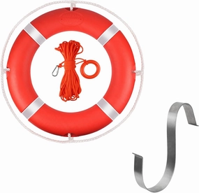 Pool Life Ring,23" and 28" Boat Safety Throw Rings with Water Floating Lifesaving Rope and Reflective Tape,Include Ring Buoy Bracket