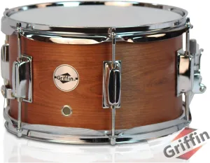 Popcorn Snare Drum by GRIFFIN | Soprano Firecracker 10" x 6" Poplar Wood Shell with Hickory PVC | Concert Percussion Musical Instrument with Drummers Kit Key & Deluxe Snare Strainer Throw Off Set