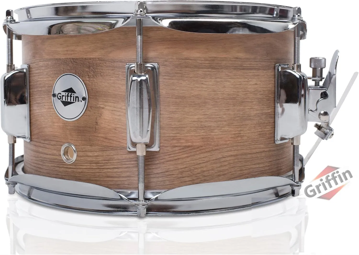 Popcorn Soprano Snare Drum by GRIFFIN | Acoustic Firecracker 10"x6" Poplar Wood Shell with Oakwood PVC | Mini Concert Marching Percussion Musical Instrument with Snare Throw Off, Drummers Key & Head