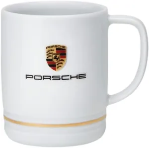 Porsche Crest Porcelain Cup White with Gold Ring Mug,9 ounce