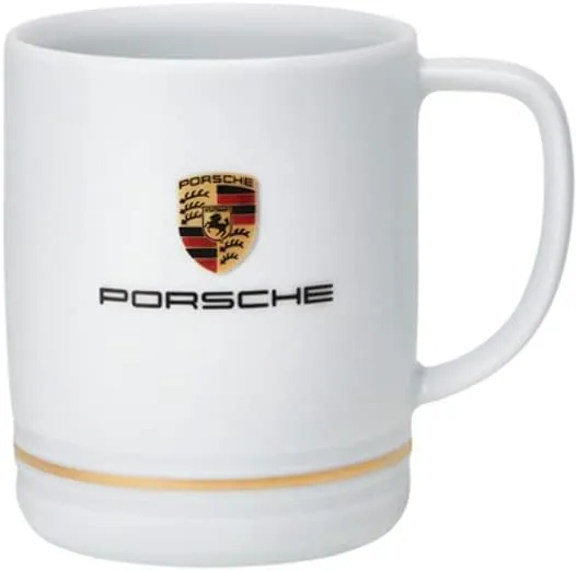 Porsche Crest Porcelain Cup White with Gold Ring Mug,9 ounce