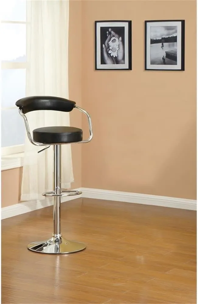 Poundex 2 Piece PU Round Seat Barstool Set Bar Stool, Black