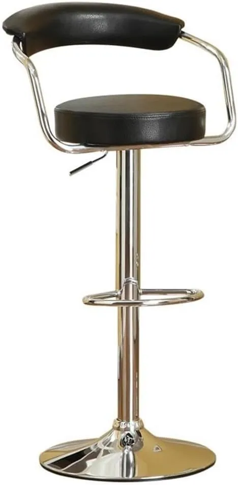 Poundex 2 Piece PU Round Seat Barstool Set Bar Stool, Black