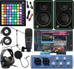 PreSonus AudioBox 96 Audio Interface Full Studio Kit w/Studio One Artist Software Pack w/Novation Launchpad X Grid Controller for Ableton Live, CR3-X Pair Studio Monitors & 1/4” Instrument Cable